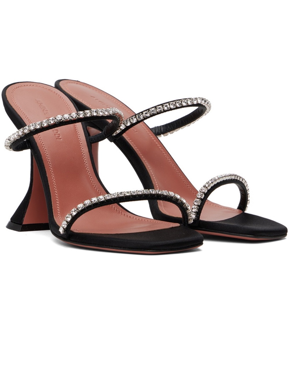 Amina Muaddi Black Crystal-Embellished Strappy Mule Heels